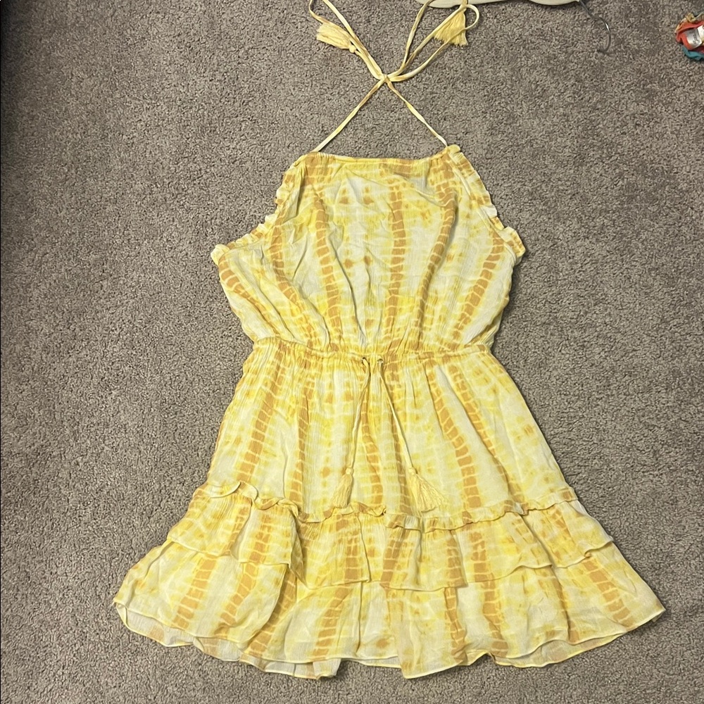 MAJORELLE Yellow Tie-Dye Midi Sundress